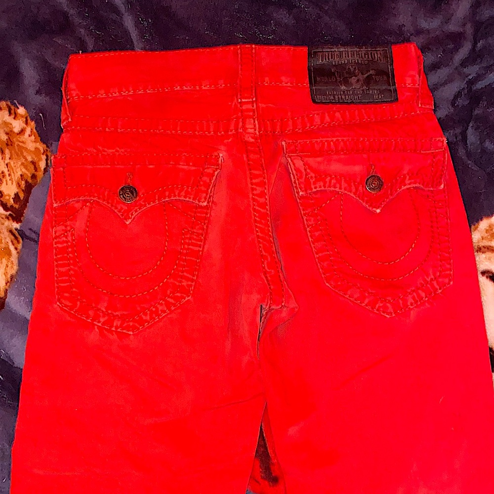 True Religion Ricky straight red jean ripped